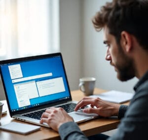 a_high_resolution_realistic_photo_of_a_person User recovering deleted files without software by restoring from Recycle Bin on a laptop screen