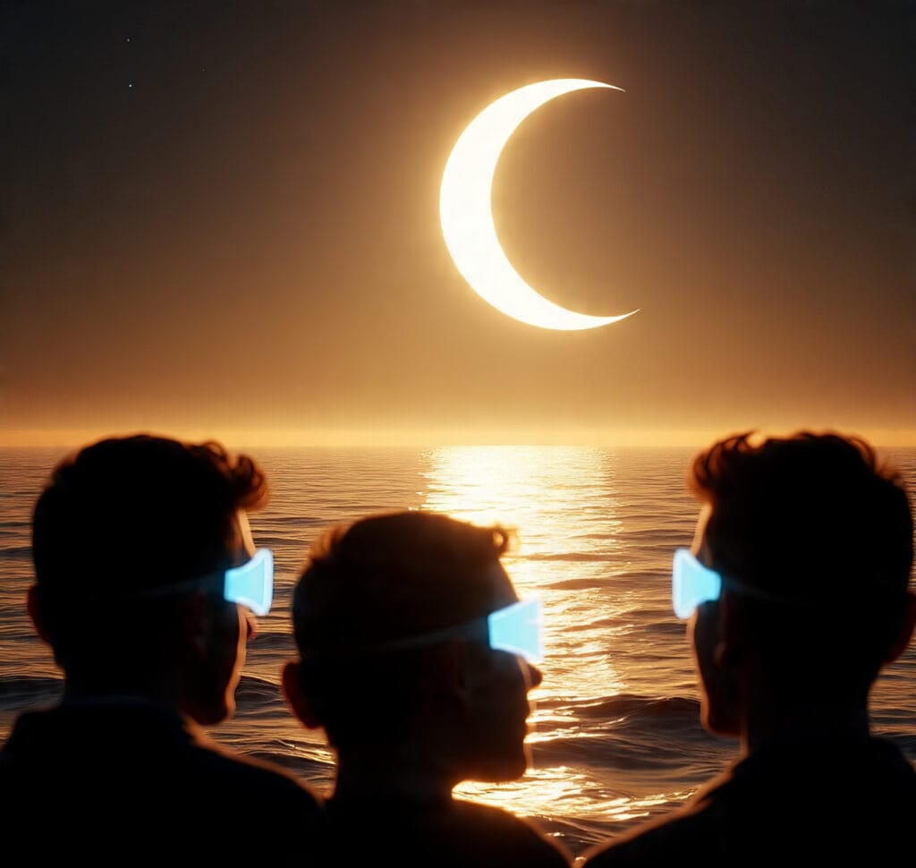 Partial solar eclipse on September 21–22, 2025, as seen from New Zealand with the Moon covering most of the Sun at sunrise