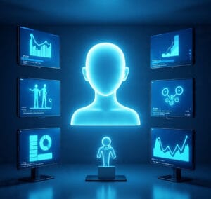 futuristic_ai_assistant_hologram_working_on_multiple machine learning