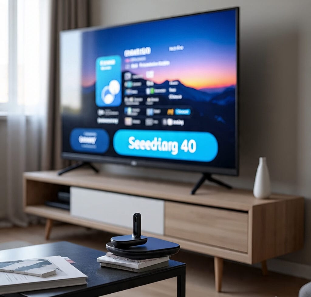Seedream 4.0 smart streaming device connected to 4K TV with modern user interface