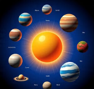 Scientific illustration of NASA’s 2025 discoveries showing Uranus with its newly discovered moon, interstellar comet 3I/ATLAS with glowing tail, and the heliosphere as a deflated croissant in realistic space background