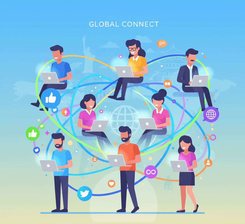 Professionals connecting online through social media in a digital networking environment.
