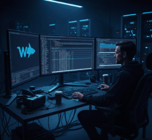 Cybersecurity expert analyzing network packets in Wireshark on multiple screens